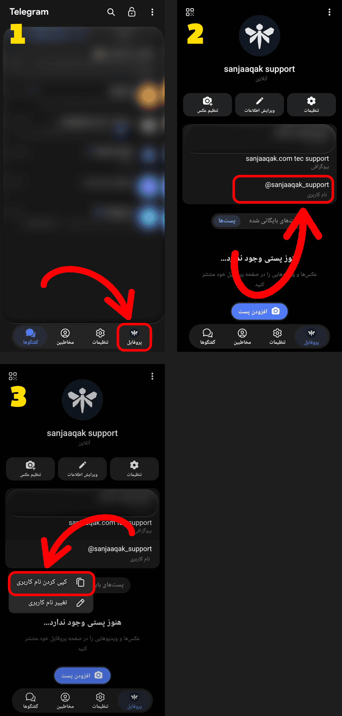 کپی کردن نام کاربری تلگرام - سنجاقک