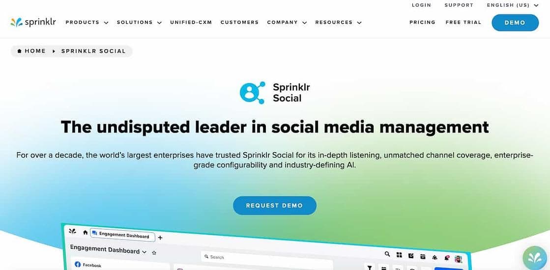 Image 10: Sprinklr Social homepage with text that reads undisputed leader in social media management