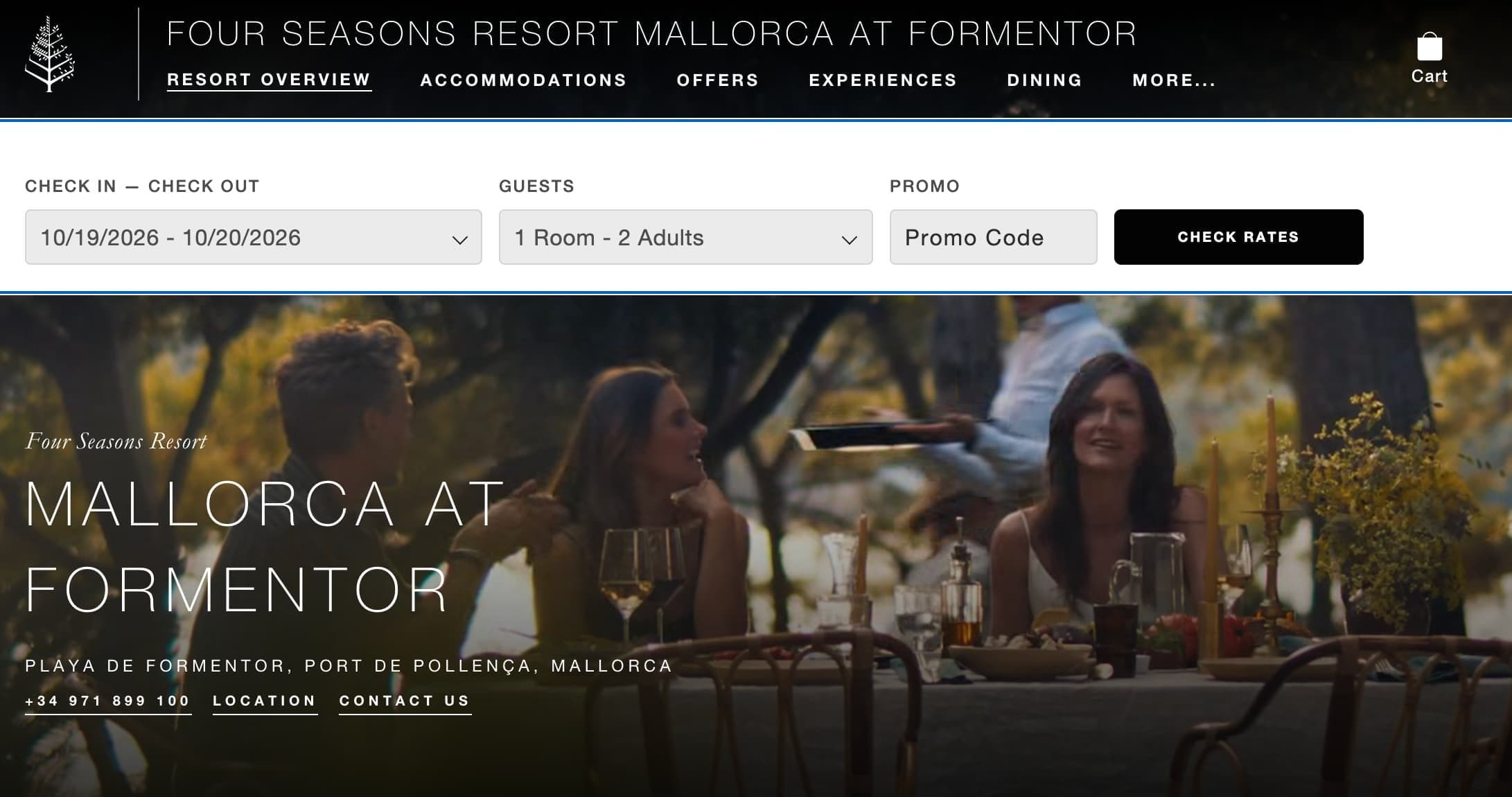 Image 6: booking page for Four Seasons Mallorca featuring fields for check in and check out, number of guests and promo code
