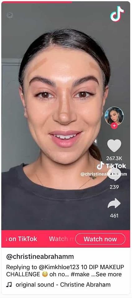 Image 11: TikTok video showing a user with some makeup applied on the contours of her face