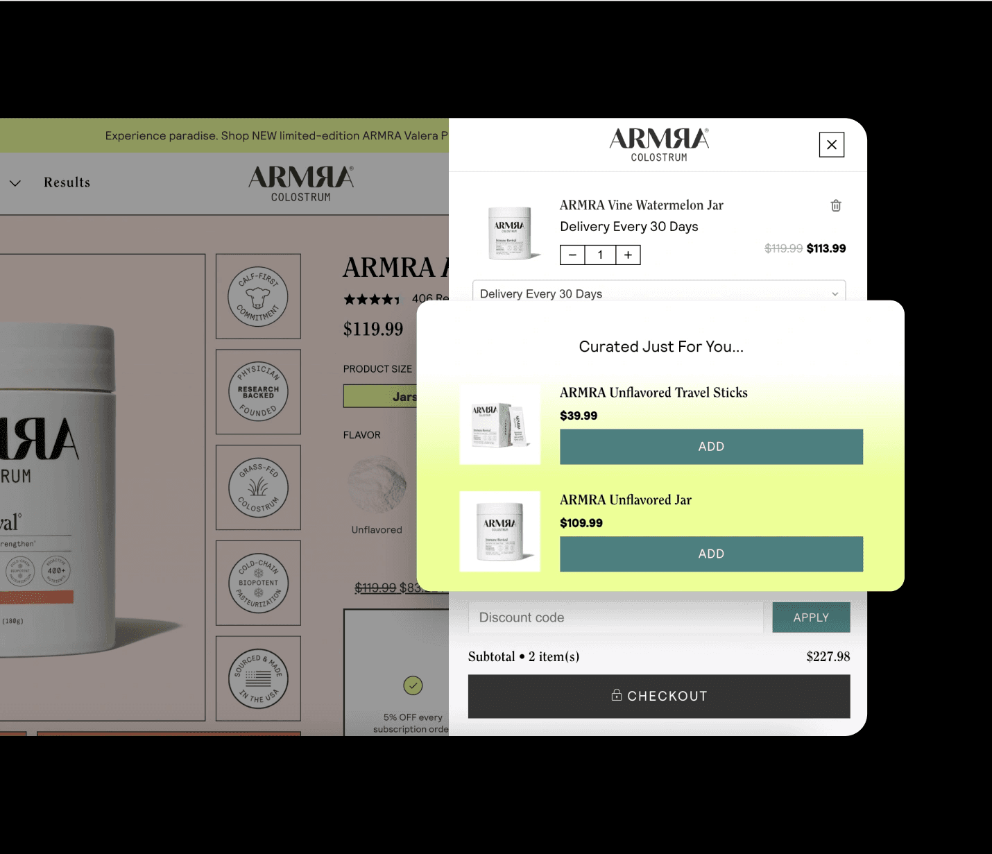 Image 25: ابزار بازاریابی دیجیتال Aftersell که توصیه‌های فروش بیش از حد تجارت الکترونیک، بهینه‌سازی سبد خرید و پیشنهادات محصول طراحی‌شده برای افزایش متوسط ارزش سفارش را نشان می‌دهد.