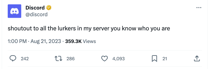 Image 25: A Discord Post that reads, "Shoutout to all the lurkers in my server you know who you are."