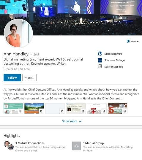 Image 20: Example LinkedIn profile of Ann Hadley