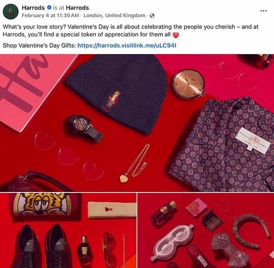 Image 17: Facebook post from UK retailer Harrod's advertising their shopping options for 2025 Valentine's Day