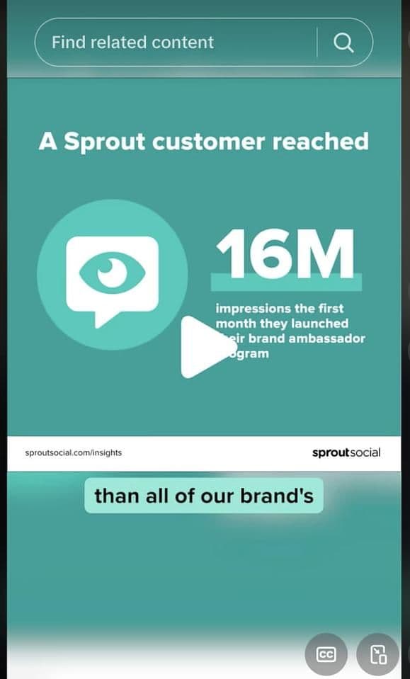 Image 10: Sprout's TikTok post shows that posts employees share have an 8x higher engagement rate than brand content.