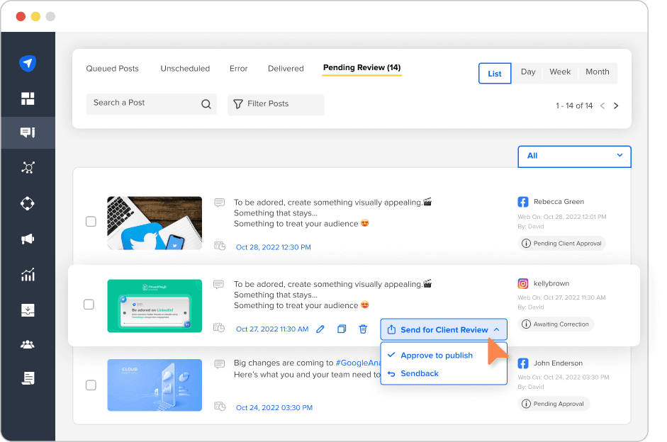 Image 8: نمای داشبورد بررسی معلق در SocialPilot