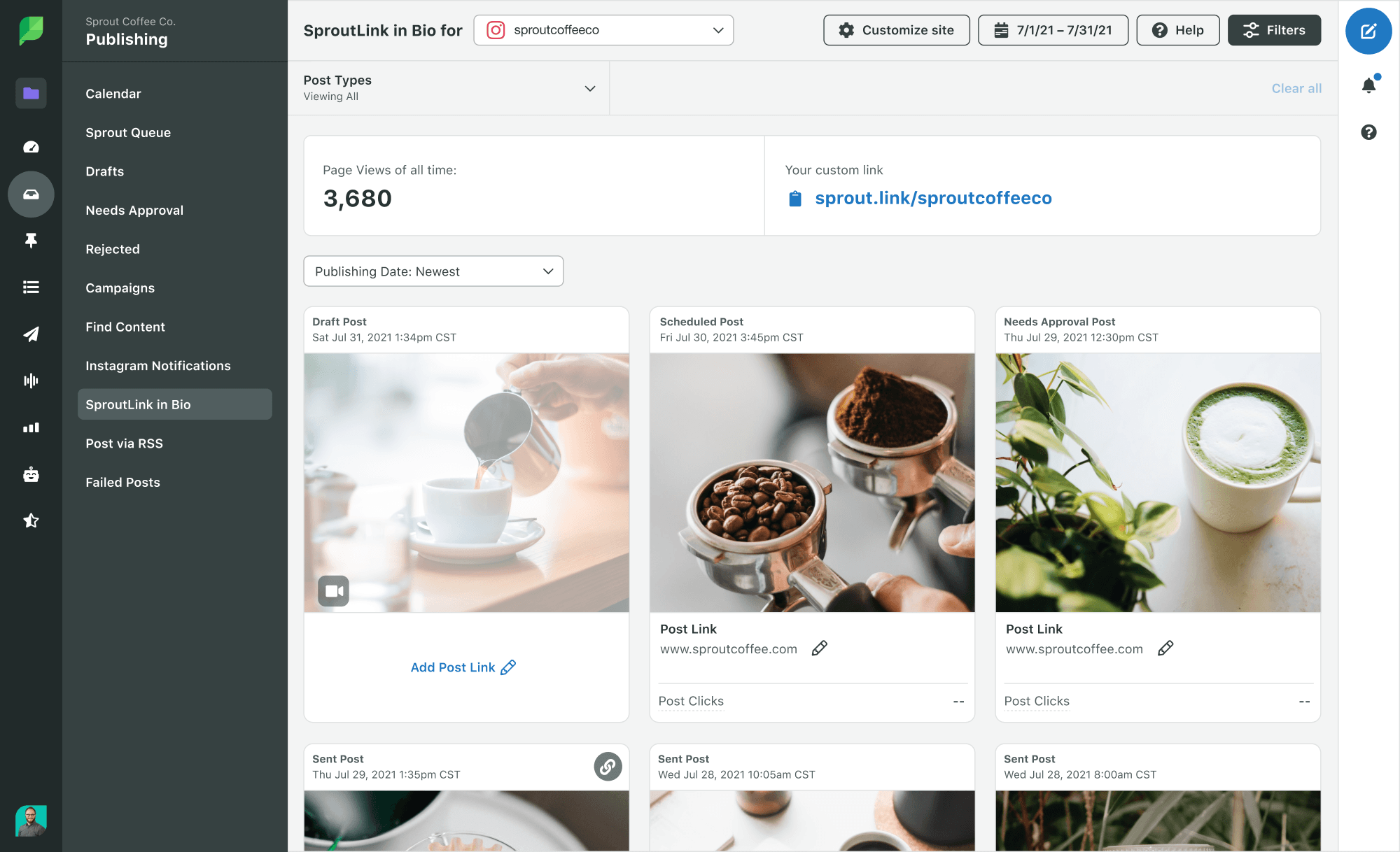 Image 3: Sprout Social's link in bio tool