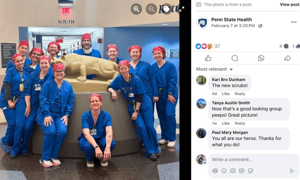Image 9: Post from Penn State Health on Facebook where they often respond to queries from patients and caregivers