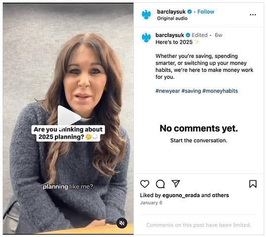 Image 3: A post from UK-based financial giant Barclay's that engages audiences with educational content