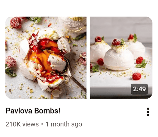 Image 3: A YouTube video from RecipeTin Eats for a pavlova bomb recipe.