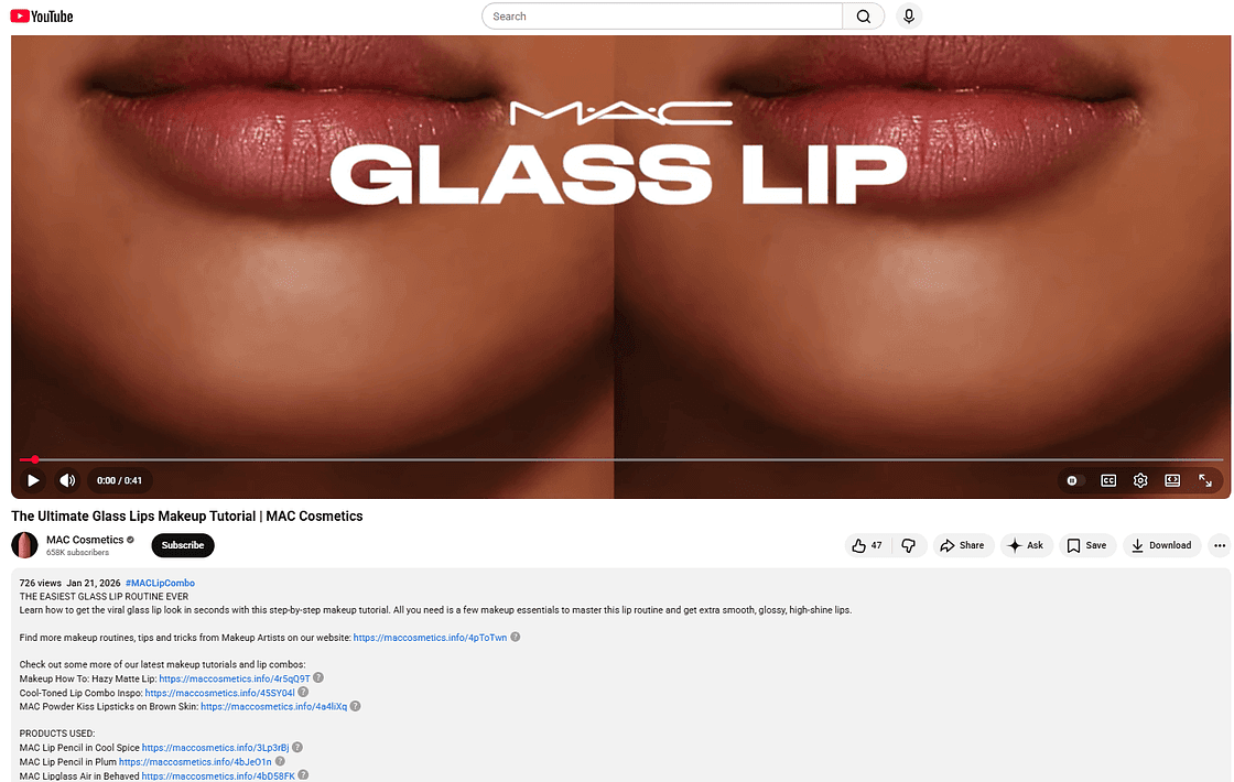 Image 8: A YouTube video from MAC Cosmetics, which features product links