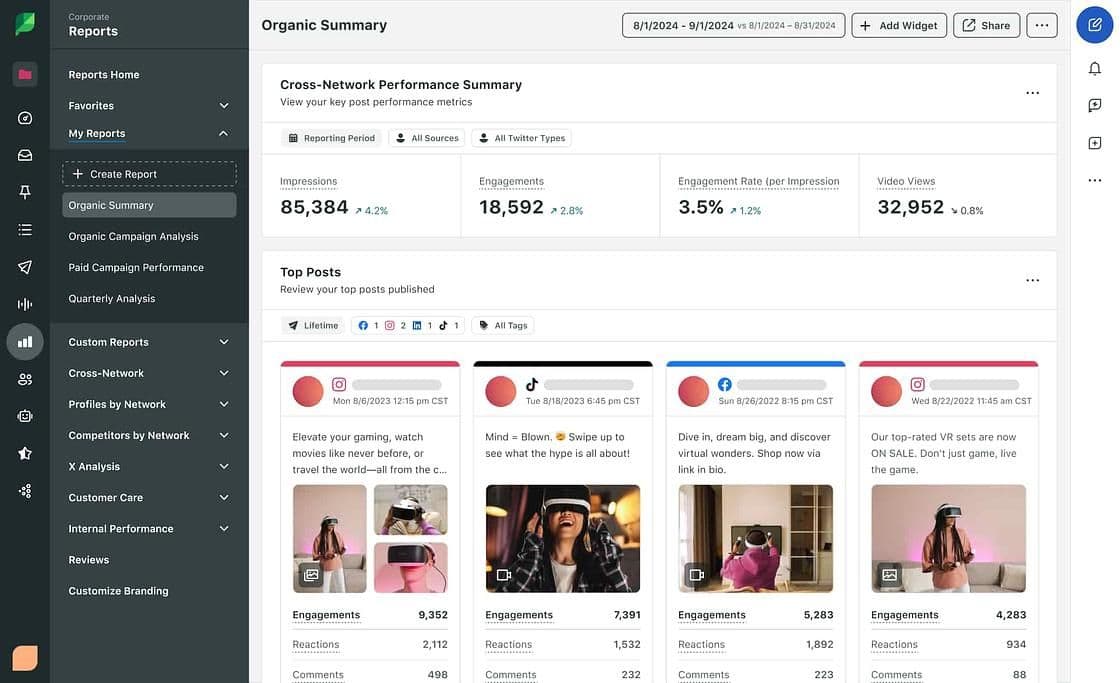 Image 2: Sprout's dashboard showing a brand's cross network performance.